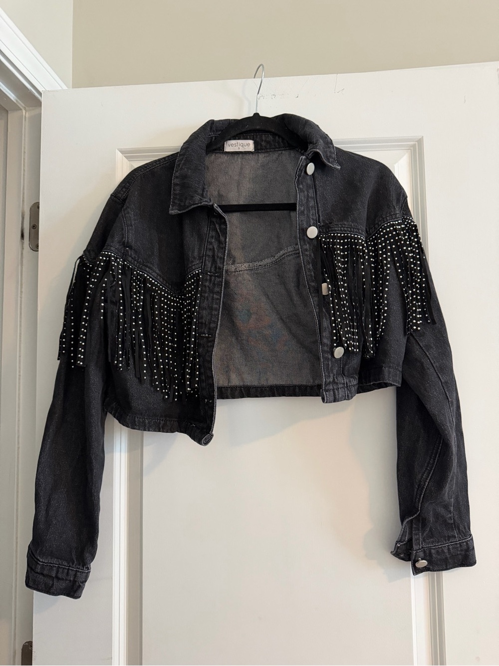 Vestique Black Fringe Denim Jacket
